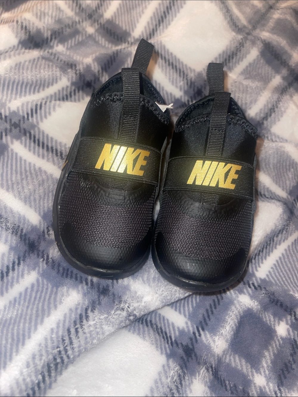Nike Kids Black Sneakers with Gold Logo Slip-On